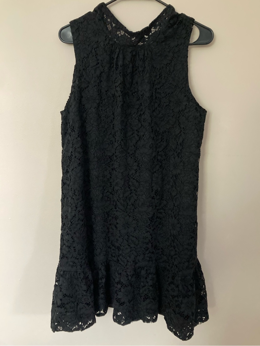 Black Lace Ruffle Hem Mini Dress